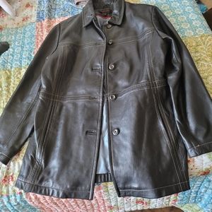 Anne Klein Black Leather Button-Front Jacket
